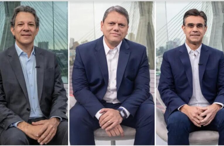 Eleições 2022Pesquisa Datafolha em São Paulo:Haddad tem 36%, Tarcísio, 22%,Rodrigo, 19%, e os dois estãoempatados tecnicamente